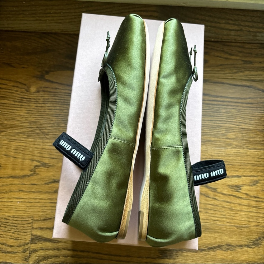 Authentic Miu Miu Oliva Green satin Bow ballerina shoes New 39.5EU 9.5 US $1020 - Picture 7 of 11